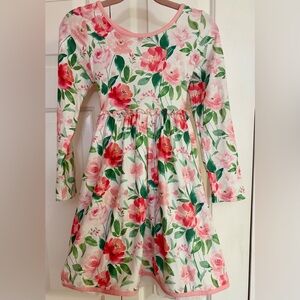 Girls' Pink Floral Long-Sleeve Twirl Dress Cheeky Plum